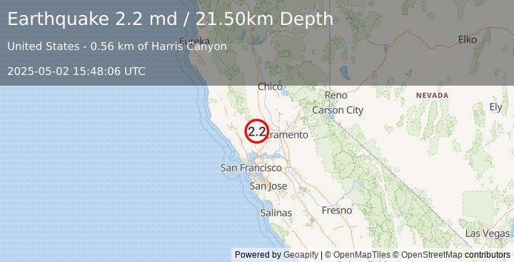 Earthquake NORTHERN CALIFORNIA (2.2 md) (2025-05-02 15:48:06 UTC)