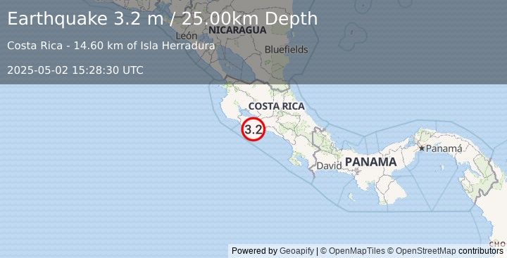 Earthquake COSTA RICA (3.2 m) (2025-05-02 15:28:30 UTC)