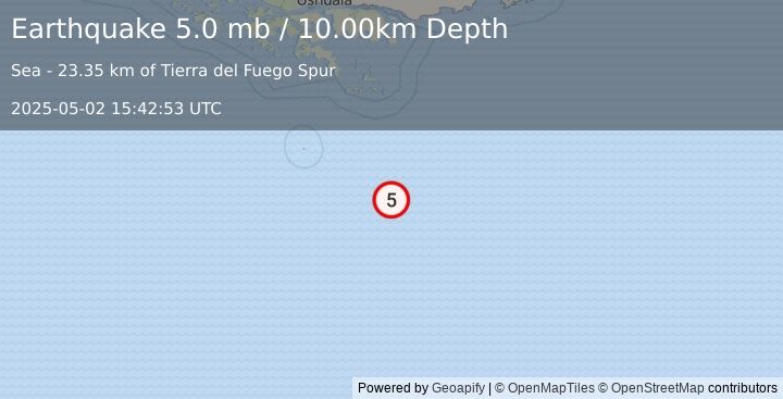 Earthquake DRAKE PASSAGE (5.0 mb) (2025-05-02 15:42:53 UTC)