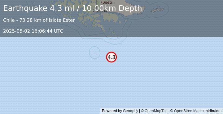 Earthquake DRAKE PASSAGE (4.3 ml) (2025-05-02 16:06:44 UTC)