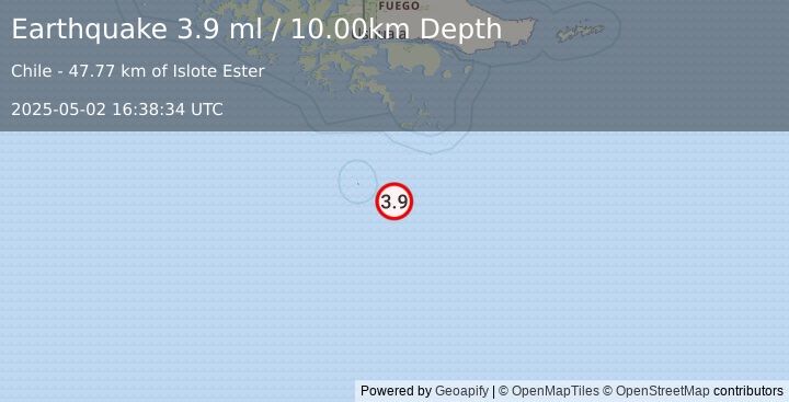 Earthquake DRAKE PASSAGE (3.9 ml) (2025-05-02 16:38:34 UTC)
