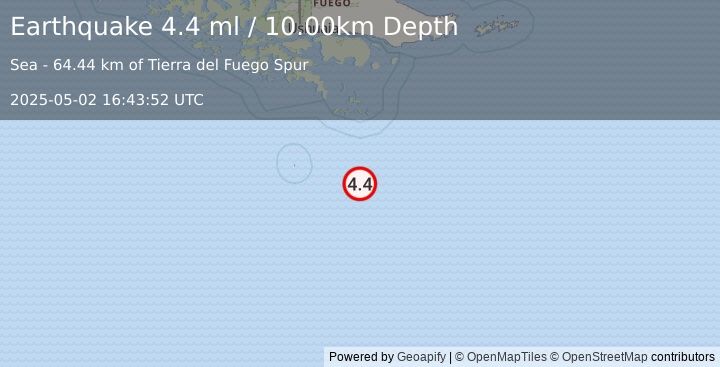 Earthquake DRAKE PASSAGE (4.4 ml) (2025-05-02 16:43:52 UTC)