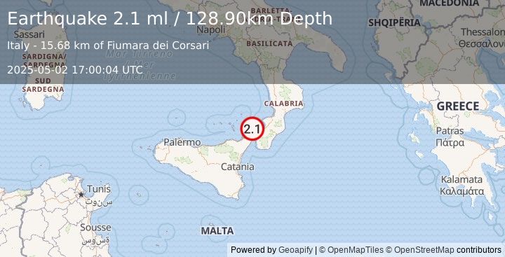 Earthquake SICILY, ITALY (2.1 ml) (2025-05-02 17:00:04 UTC)