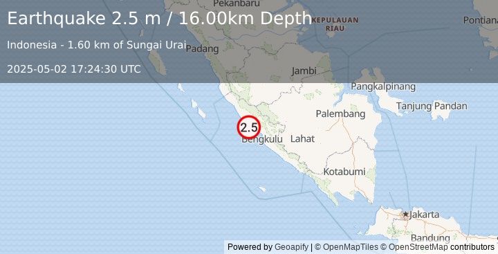 Earthquake SOUTHERN SUMATRA, INDONESIA (2.5 m) (2025-05-02 17:24:30 UTC)