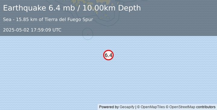Earthquake DRAKE PASSAGE (6.4 mw) (2025-05-02 17:59:09 UTC)