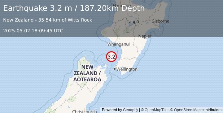 Earthquake COOK STRAIT, NEW ZEALAND (3.2 m) (2025-05-02 18:09:45 UTC)