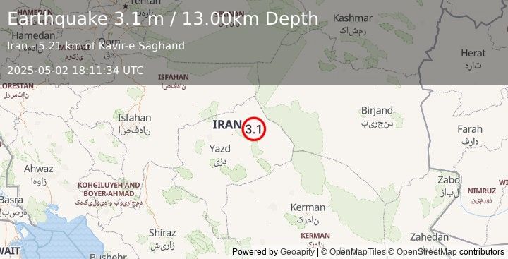 Earthquake CENTRAL IRAN (3.1 m) (2025-05-02 18:11:34 UTC)