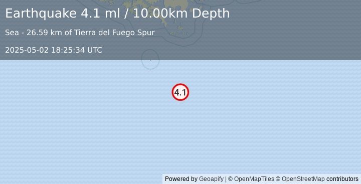Earthquake DRAKE PASSAGE (4.1 ml) (2025-05-02 18:25:34 UTC)
