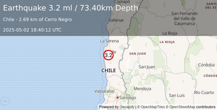 Earthquake COQUIMBO, CHILE (3.2 ml) (2025-05-02 18:40:12 UTC)
