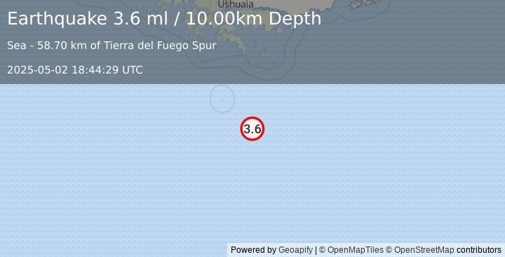 Earthquake DRAKE PASSAGE (3.6 ml) (2025-05-02 18:44:29 UTC)