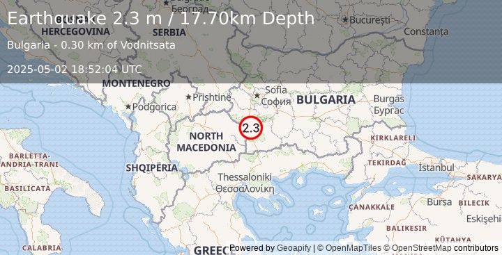 Earthquake BULGARIA (2.3 m) (2025-05-02 18:52:04 UTC)