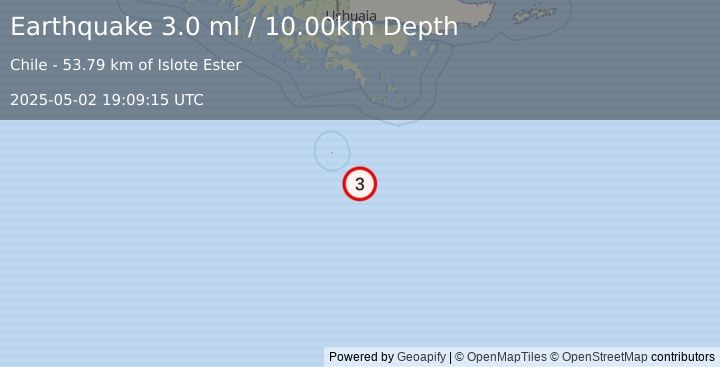 Earthquake DRAKE PASSAGE (3.0 ml) (2025-05-02 19:09:15 UTC)