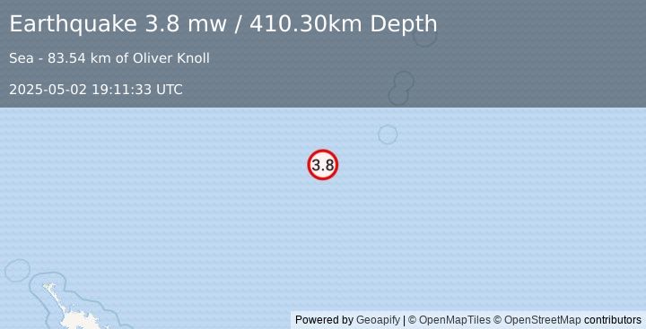 Earthquake KERMADEC ISLANDS REGION (3.8 mw) (2025-05-02 19:11:33 UTC)