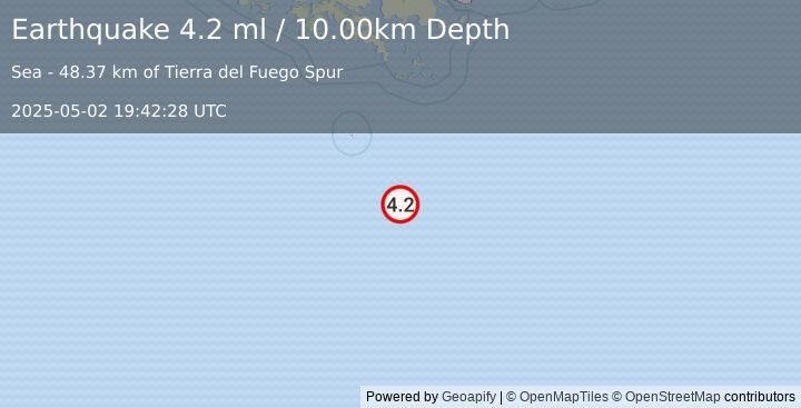 Earthquake DRAKE PASSAGE (4.2 ml) (2025-05-02 19:42:28 UTC)
