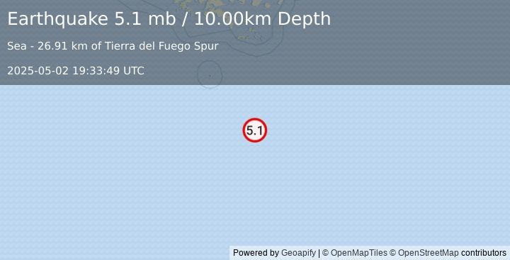 Earthquake DRAKE PASSAGE (5.1 mb) (2025-05-02 19:33:49 UTC)