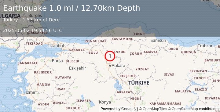 Earthquake CENTRAL TURKEY (1.0 ml) (2025-05-02 19:54:56 UTC)