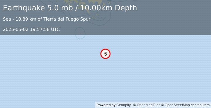 Earthquake DRAKE PASSAGE (5.0 mb) (2025-05-02 19:57:58 UTC)