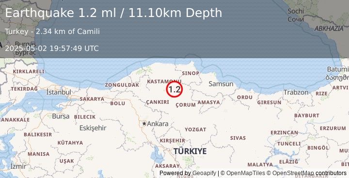 Earthquake CENTRAL TURKEY (1.2 ml) (2025-05-02 19:57:49 UTC)