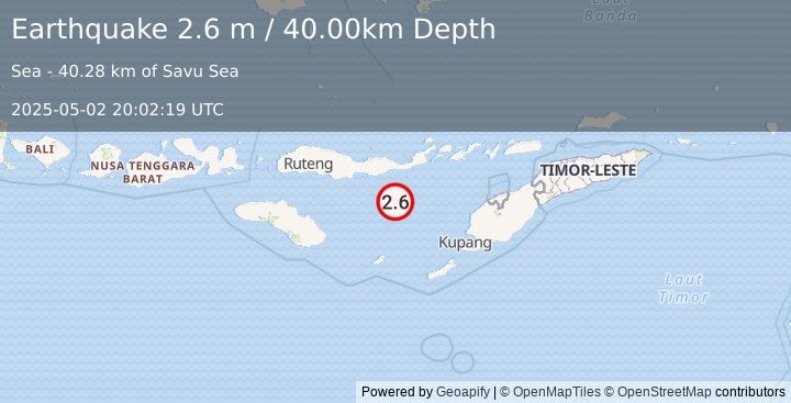 Earthquake SAVU SEA (2.6 m) (2025-05-02 20:02:19 UTC)