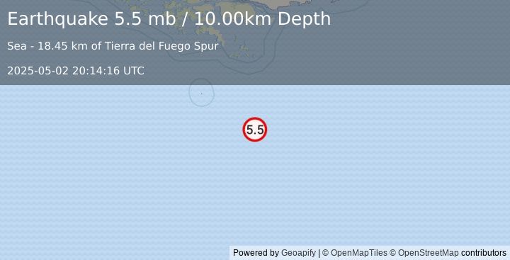 Earthquake DRAKE PASSAGE (5.5 mb) (2025-05-02 20:14:16 UTC)