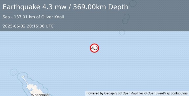 Earthquake SOUTH OF KERMADEC ISLANDS (4.3 mw) (2025-05-02 20:15:06 UTC)