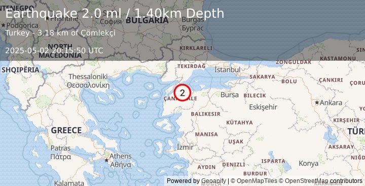 Earthquake WESTERN TURKEY (2.0 ml) (2025-05-02 20:15:50 UTC)