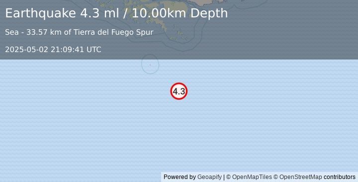 Earthquake DRAKE PASSAGE (4.3 ml) (2025-05-02 21:09:41 UTC)