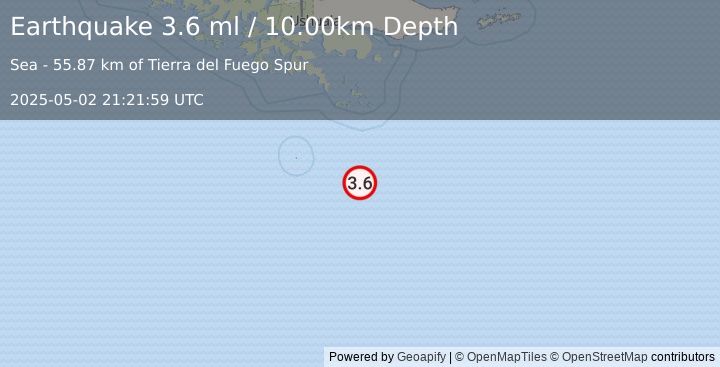 Earthquake DRAKE PASSAGE (3.6 ml) (2025-05-02 21:21:59 UTC)