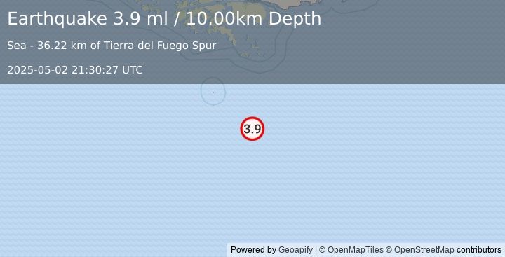 Earthquake DRAKE PASSAGE (3.9 ml) (2025-05-02 21:30:27 UTC)