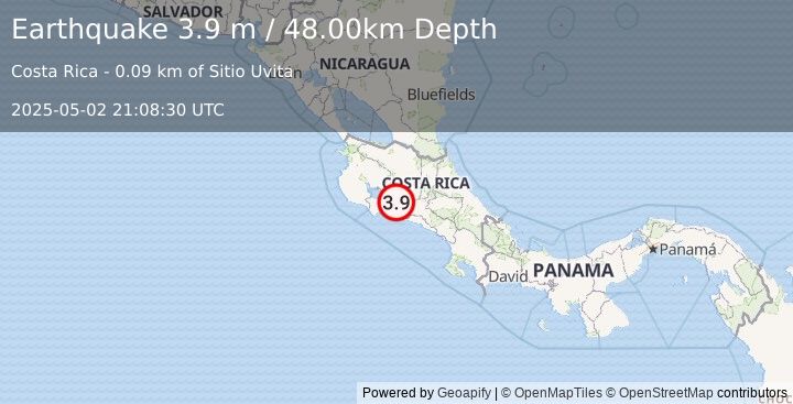 Earthquake COSTA RICA (3.9 m) (2025-05-02 21:08:30 UTC)