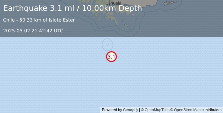 Earthquake DRAKE PASSAGE (3.1 ml) (2025-05-02 21:42:42 UTC)