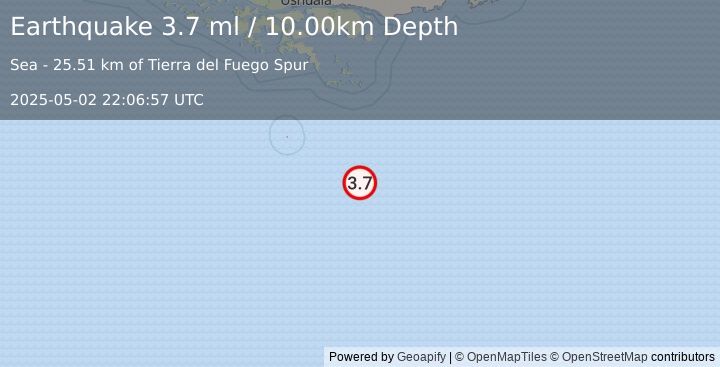 Earthquake DRAKE PASSAGE (3.7 ml) (2025-05-02 22:06:57 UTC)