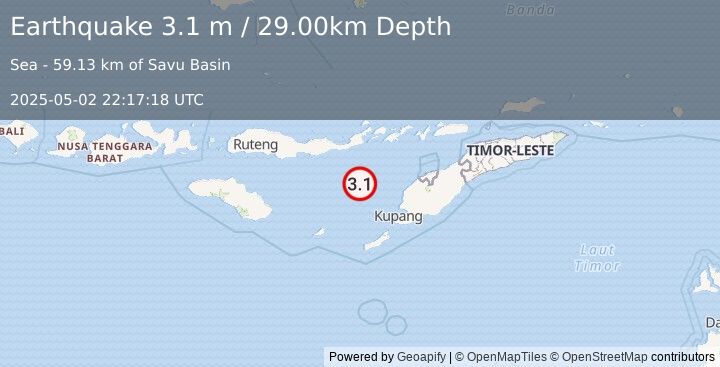 Earthquake SAVU SEA (3.1 m) (2025-05-02 22:17:18 UTC)