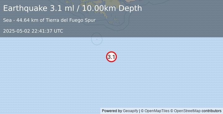 Earthquake DRAKE PASSAGE (3.1 ml) (2025-05-02 22:41:37 UTC)