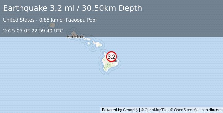Earthquake ISLAND OF HAWAII, HAWAII (3.6 ml) (2025-05-02 22:59:40 UTC)