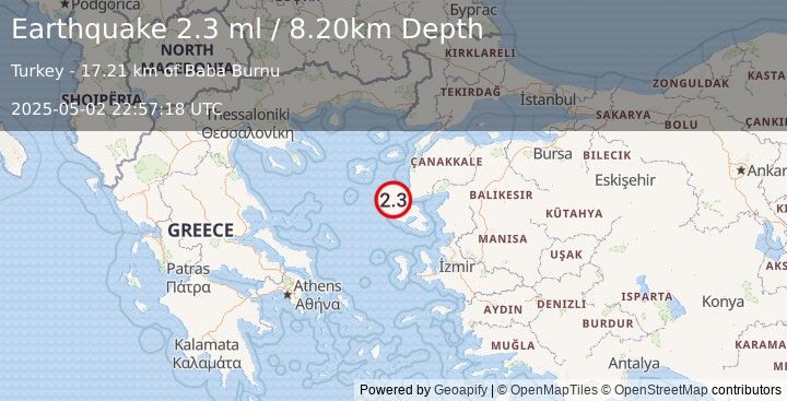 Earthquake AEGEAN SEA (2.3 ml) (2025-05-02 22:57:18 UTC)