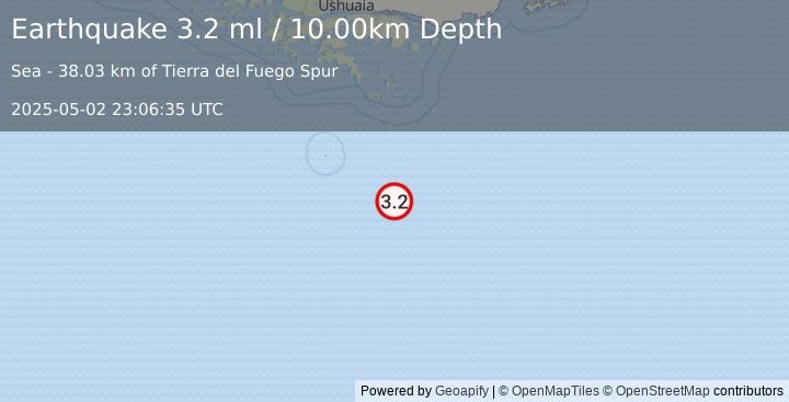Earthquake DRAKE PASSAGE (3.2 ml) (2025-05-02 23:06:35 UTC)