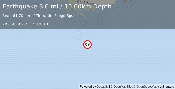 Earthquake DRAKE PASSAGE (3.6 ml) (2025-05-02 23:15:19 UTC)