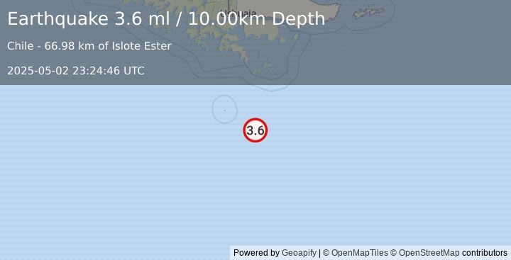 Earthquake DRAKE PASSAGE (3.6 ml) (2025-05-02 23:24:46 UTC)