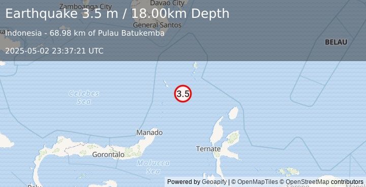 Earthquake KEPULAUAN TALAUD, INDONESIA (3.5 m) (2025-05-02 23:37:21 UTC)
