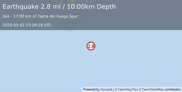 Earthquake DRAKE PASSAGE (2.8 ml) (2025-05-02 23:39:18 UTC)
