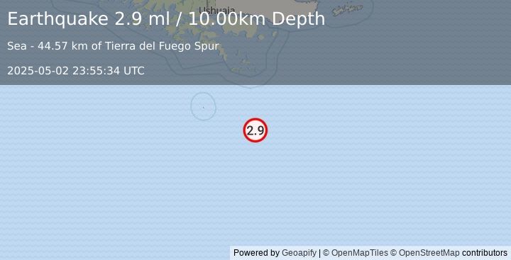 Earthquake DRAKE PASSAGE (2.9 ml) (2025-05-02 23:55:34 UTC)