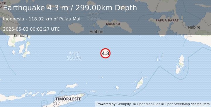 Earthquake BANDA SEA (4.3 m) (2025-05-03 00:02:27 UTC)