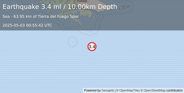 Earthquake DRAKE PASSAGE (3.4 ml) (2025-05-03 00:55:42 UTC)
