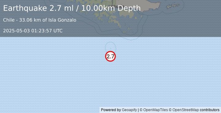 Earthquake DRAKE PASSAGE (2.7 ml) (2025-05-03 01:23:57 UTC)