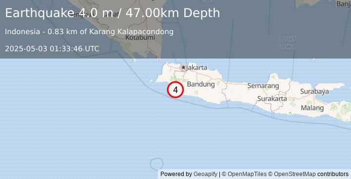 Earthquake JAVA, INDONESIA (4.0 m) (2025-05-03 01:33:46 UTC)