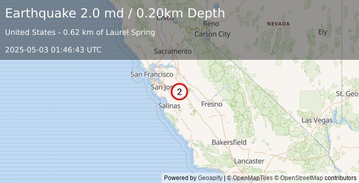 Earthquake NORTHERN CALIFORNIA (2.0 md) (2025-05-03 01:46:43 UTC)