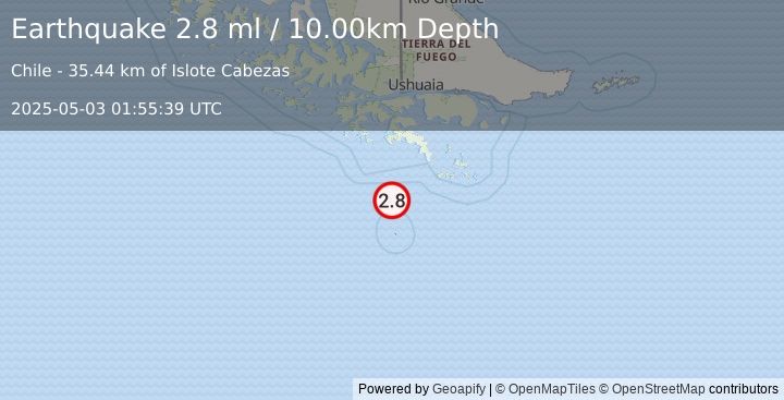 Earthquake DRAKE PASSAGE (2.8 ml) (2025-05-03 01:55:39 UTC)