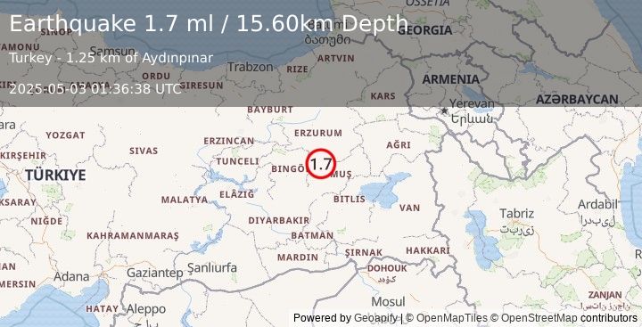 Earthquake EASTERN TURKEY (1.7 ml) (2025-05-03 01:36:38 UTC)