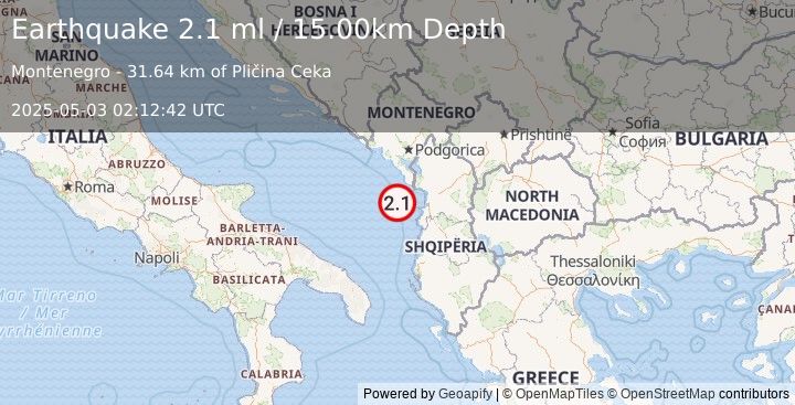 Earthquake ADRIATIC SEA (2.1 ml) (2025-05-03 02:12:42 UTC)
